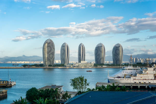 Aerial photography of Hainan island scenery and evening sunset